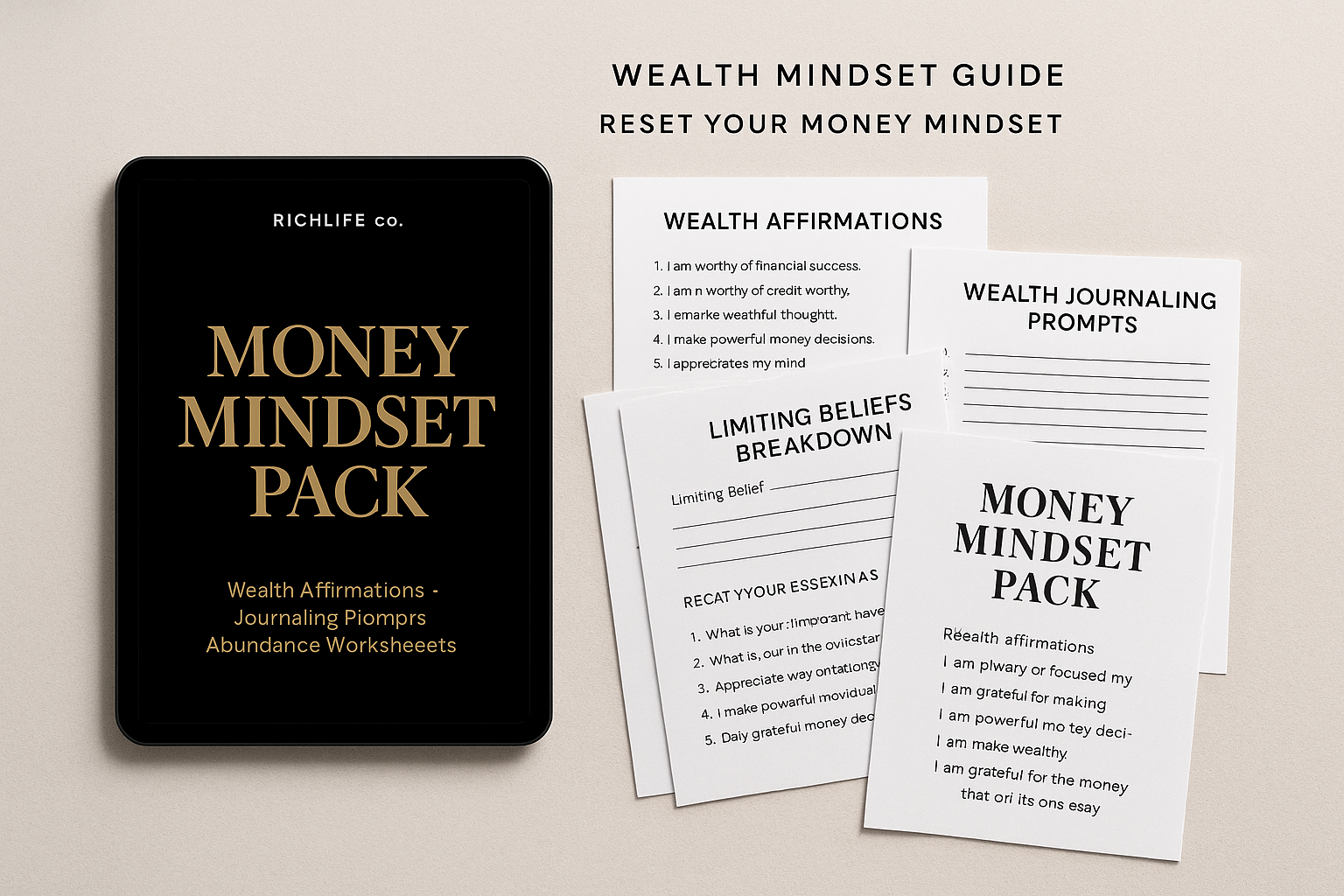 Money Mindset Pack — Wealth Affirmations, Journaling Prompts & Abundance Worksheets (RichLife Co.)