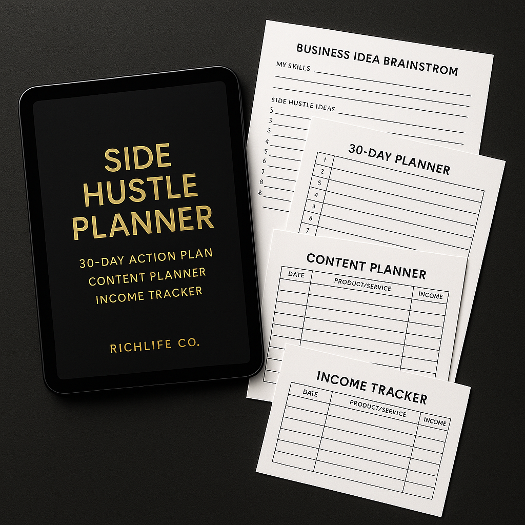 Side Hustle Planner — 30-Day Action Plan, Content Planner & Income Tracker (RichLife Co.)