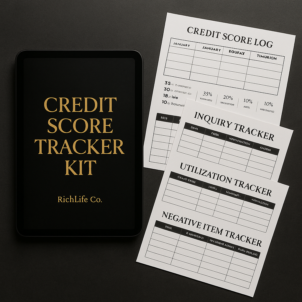 Credit Score Tracker Kit — Monthly Score Log, Inquiry Log & Utilization Tracker (RichLife Co.)